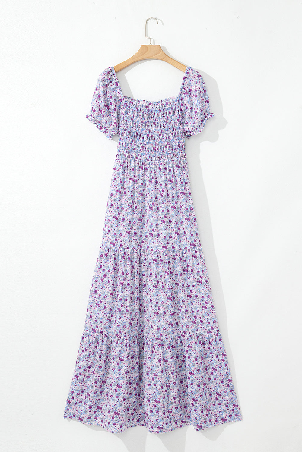 Lacey Floral Short Bubble Sleeve Maxi Dress - Threaded Pear