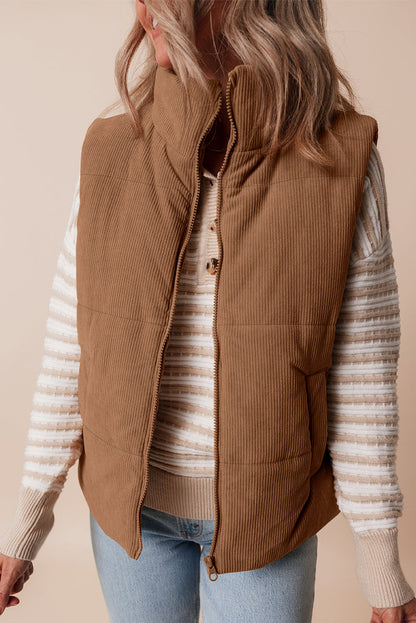 Natalia Corduroy Zipped Puffer Vest