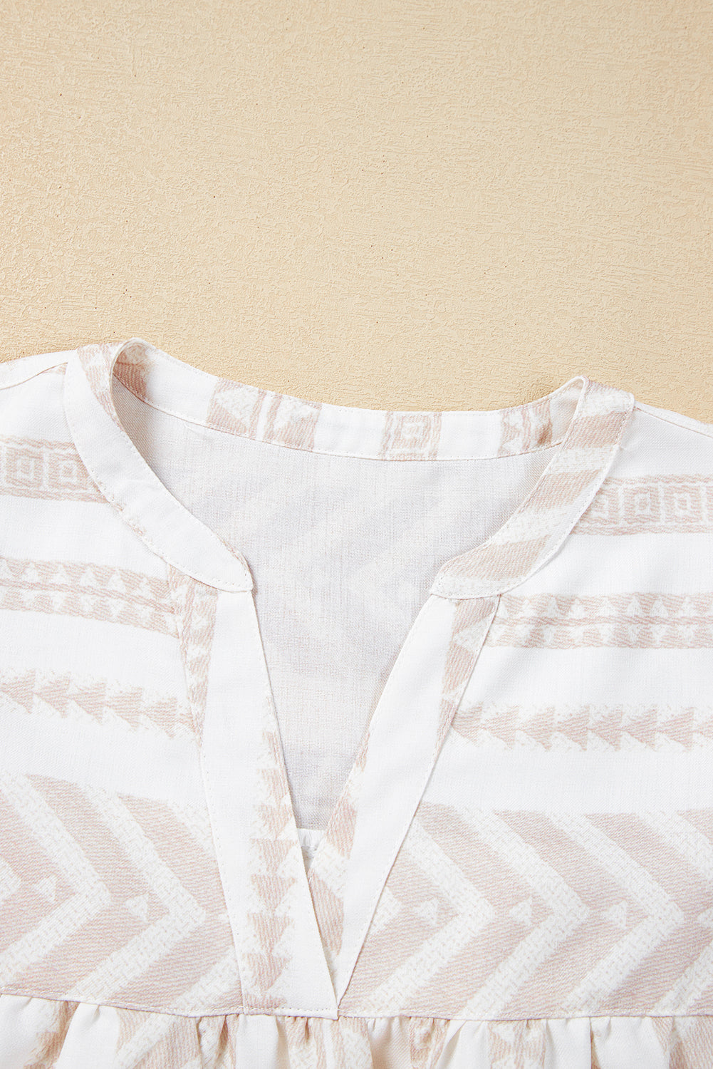 Analia Jacquard Split V Neck Short Sleeve Blouse - Threaded Pear