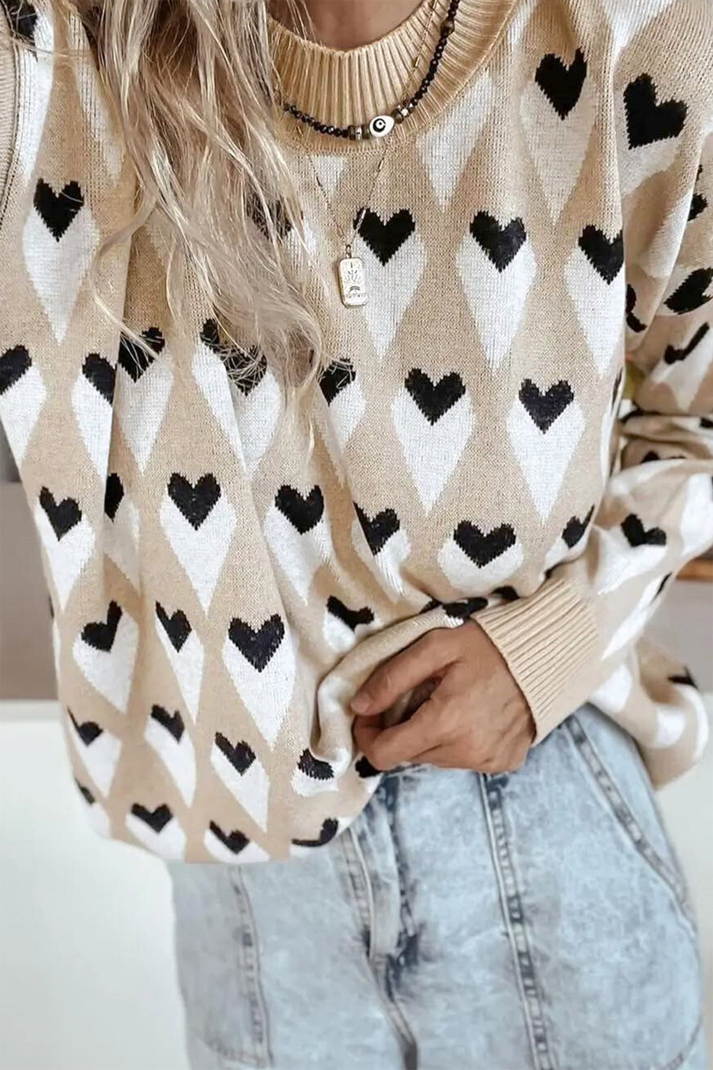 Val Heart Print Sweater - The Gold Cactus