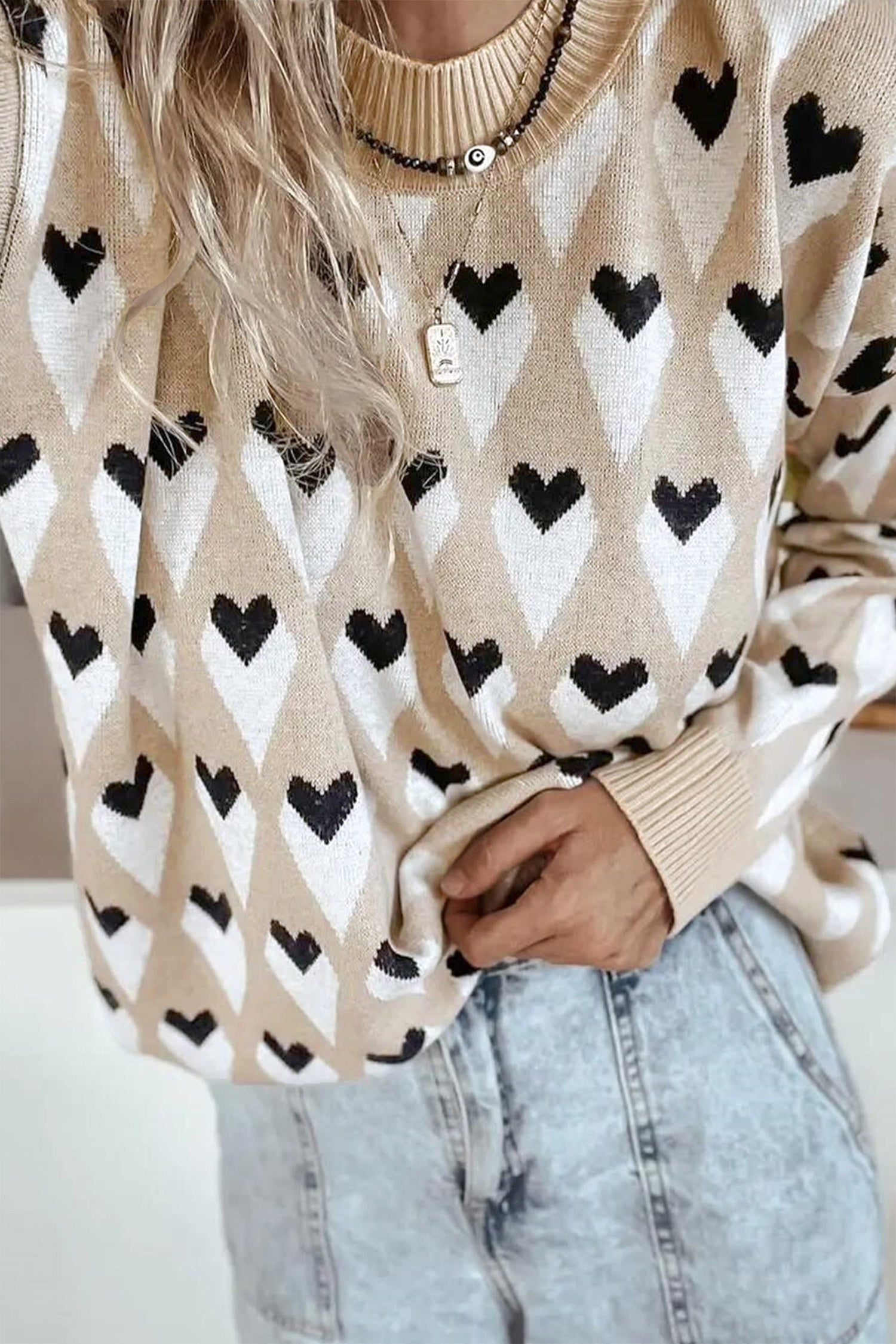 Val Heart Print Sweater - The Gold Cactus