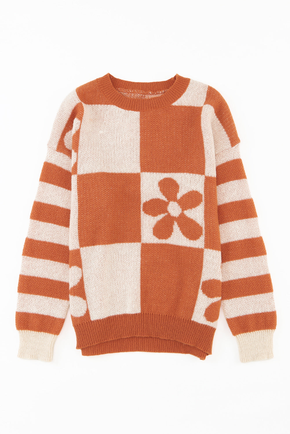 Miller Checkered Floral Striped Sleeve Sweater