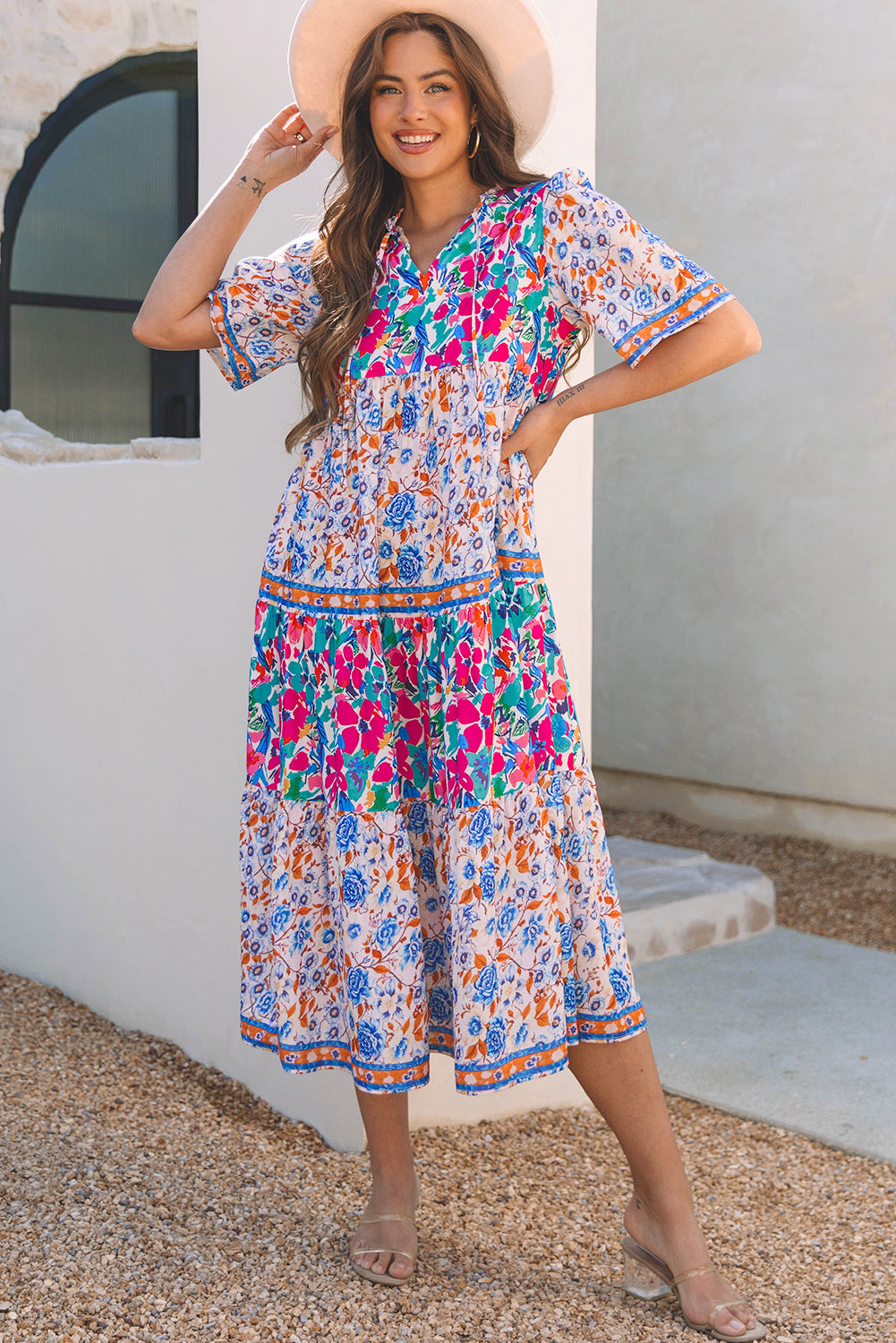 Siena Mixed Floral Short Sleeve Dress - Threaded Pear