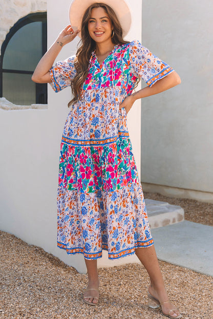 Siena Mixed Floral Short Sleeve Dress - Threaded Pear