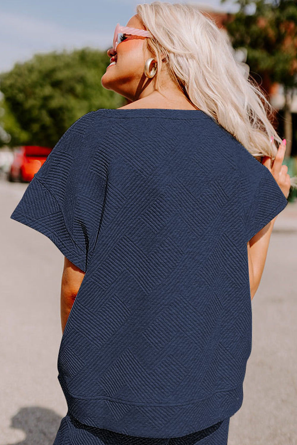 Black Textured Loose Fit T Shirt and Drawstring Pants Set - The Gold Cactus
