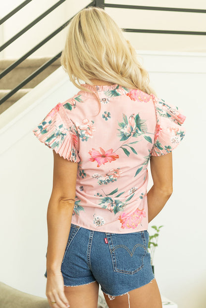 Kori Frilled V Neck Pleated Sleeve Blouse - Threaded Pear