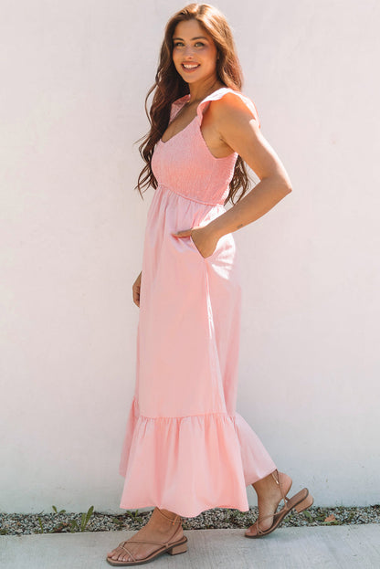 Ashlyn Flutter Sleeve Smocked Bodice Maxi Dress - Threaded Pear