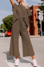 Load image into Gallery viewer, Black Textured Loose Fit T Shirt and Drawstring Pants Set - The Gold Cactus
