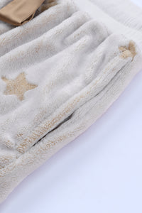 White Plush Star Pattern Long Sleeve Pullover and Shorts Lounge Set - The Gold Cactus