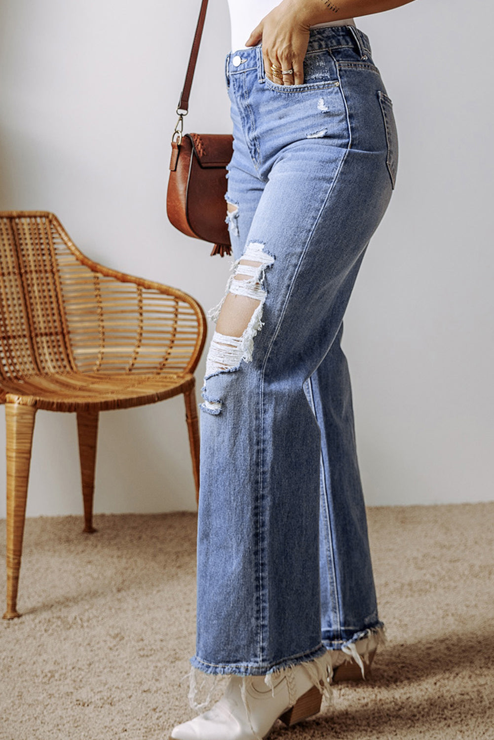 Madilyn Distressed Raw Hem Straight Leg High Waist Jeans