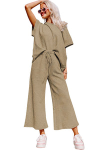Black Textured Loose Fit T Shirt and Drawstring Pants Set - The Gold Cactus