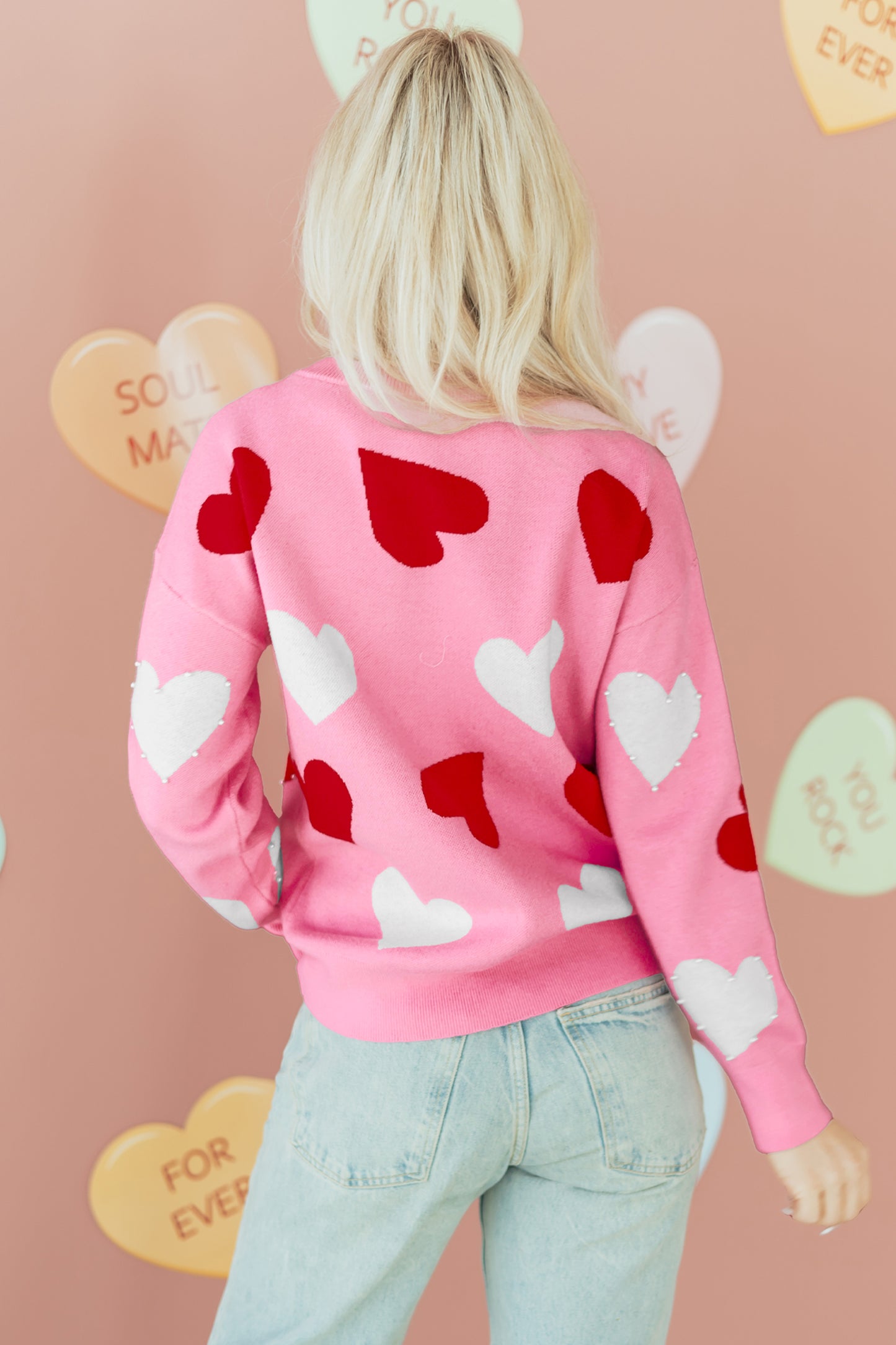 Rowen Pearl Embellished Heart  Valentines Day Sweater