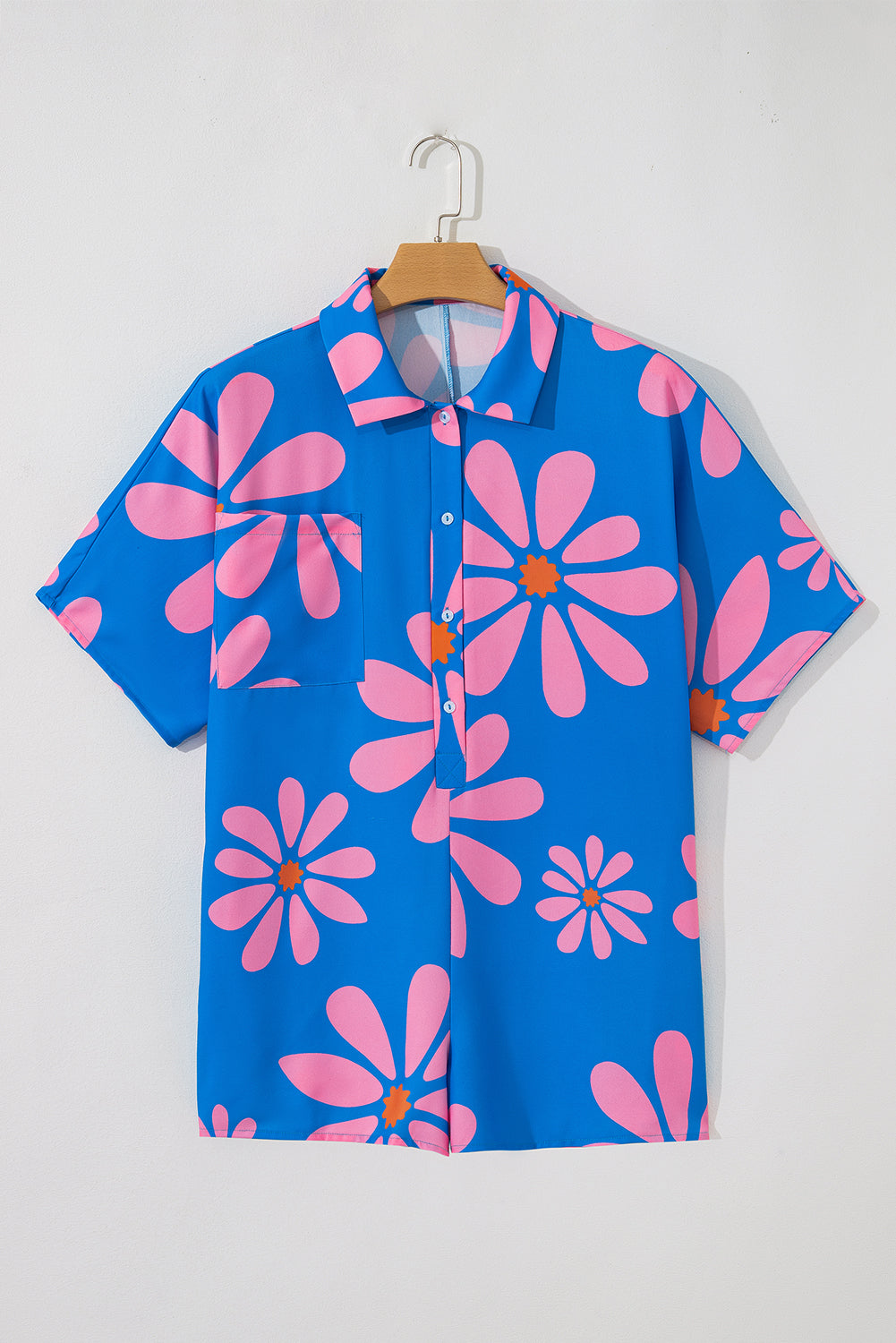 Ailany Flower Collar Button Front Loose Romper - Threaded Pear