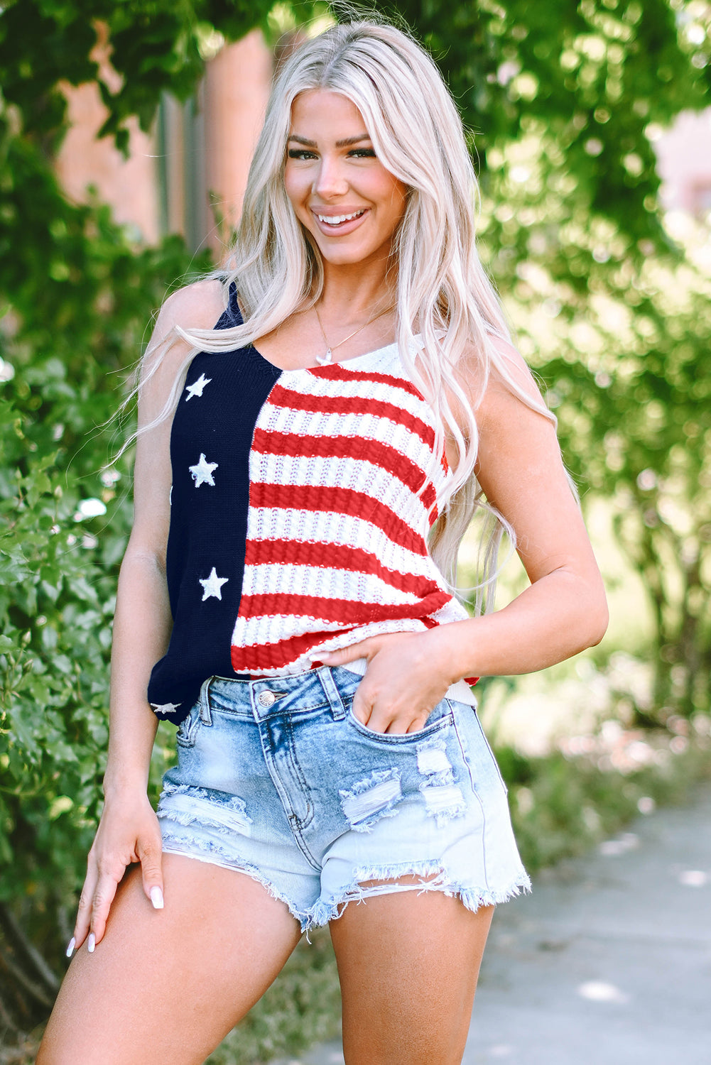 Stars and Stripes Flag Pattern Knitted Tank