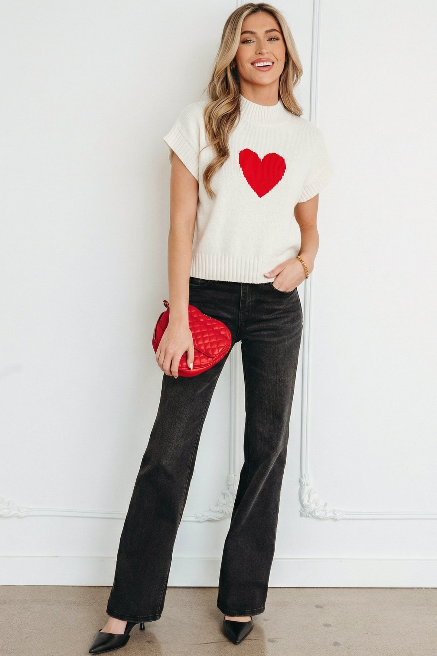 Amore Valentine Heart Short Sleeve Sweater - The Gold Cactus