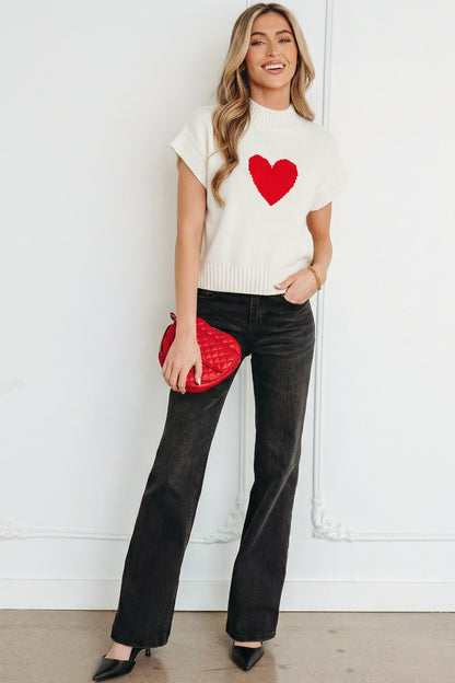Amore Valentine Heart Short Sleeve Sweater - The Gold Cactus