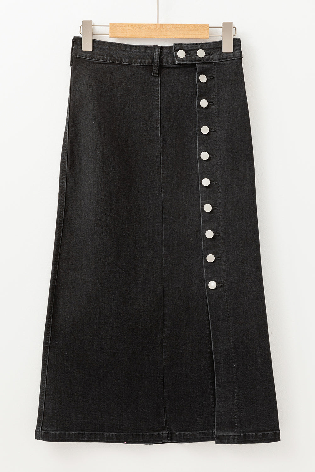 Emberlynn Button Fly Side Split High Waist Denim Midi Skirt - Threaded Pear
