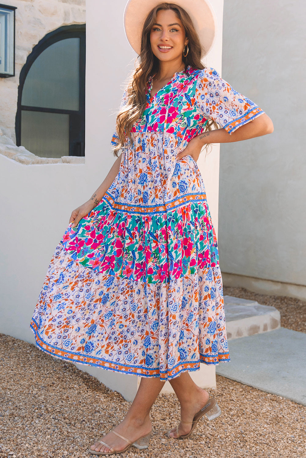 Siena Mixed Floral Short Sleeve Dress - Threaded Pear