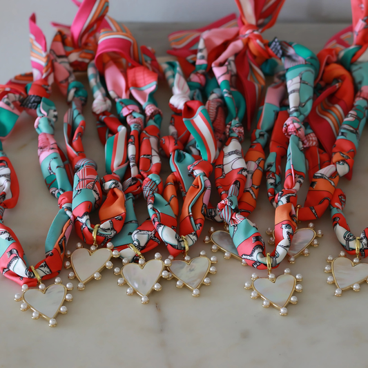 Scarlett Scarf Necklace ~ Multi Color Horse Pattern with White Heart