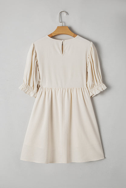 Dania Textured Ruffled Puff Sleeve Loose Dress - Threaded Pear
