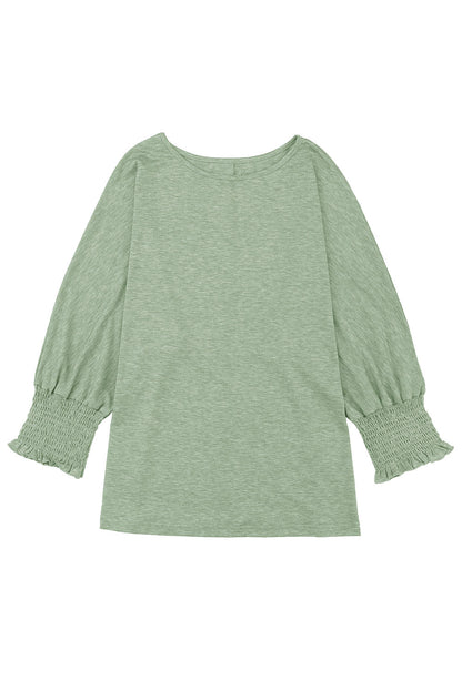 Dani Smocked 3/4 Sleeve Casual Loose Top - Threaded Pear