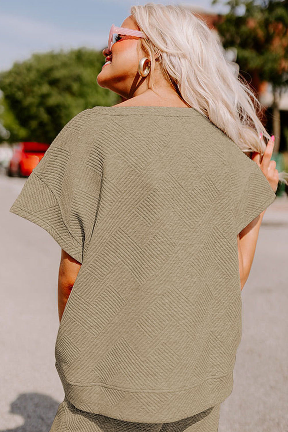 Black Textured Loose Fit T Shirt and Drawstring Pants Set - The Gold Cactus