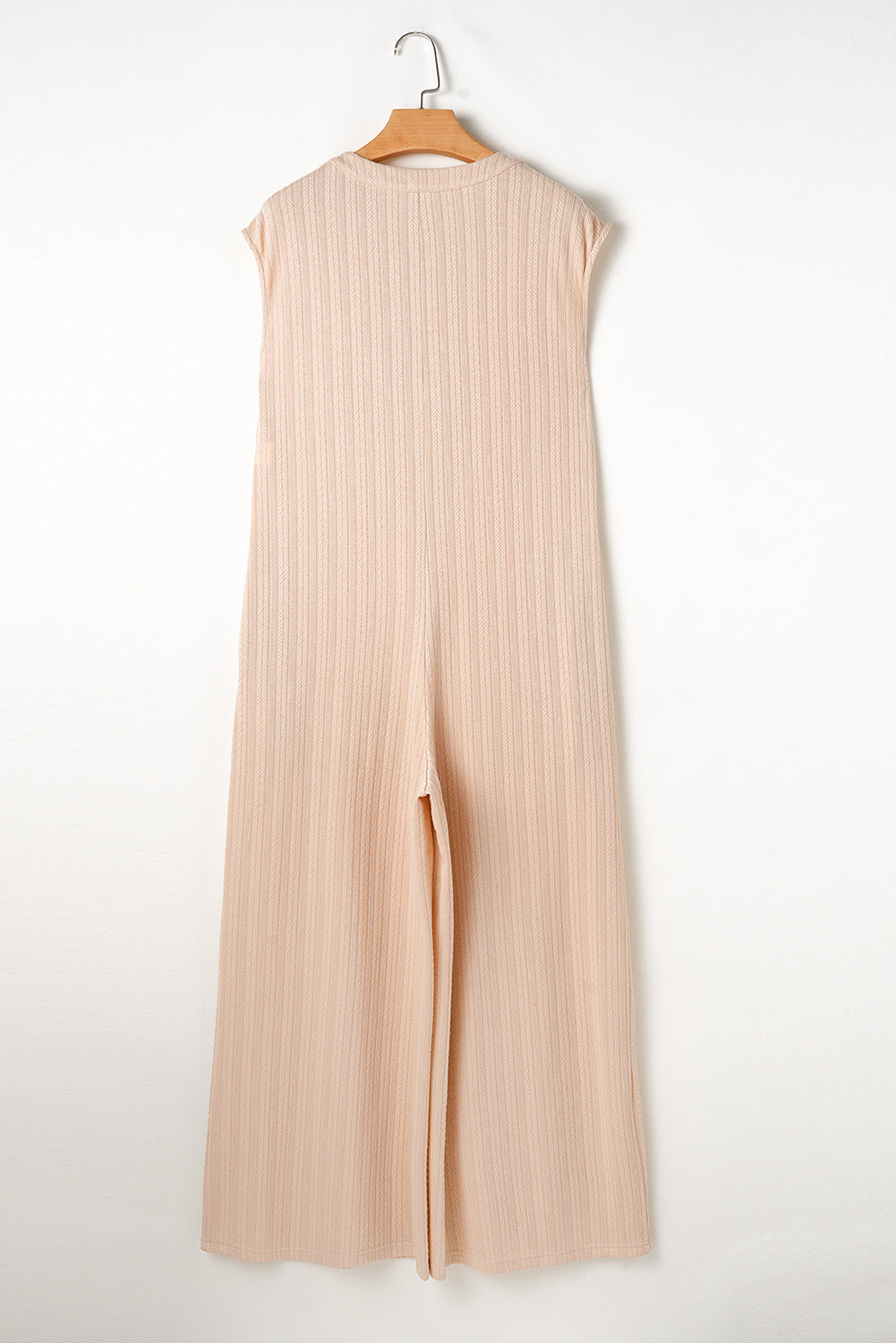 Textured Buttoned Wide Leg Sleeveless Jumpsuit - Threaded Pear