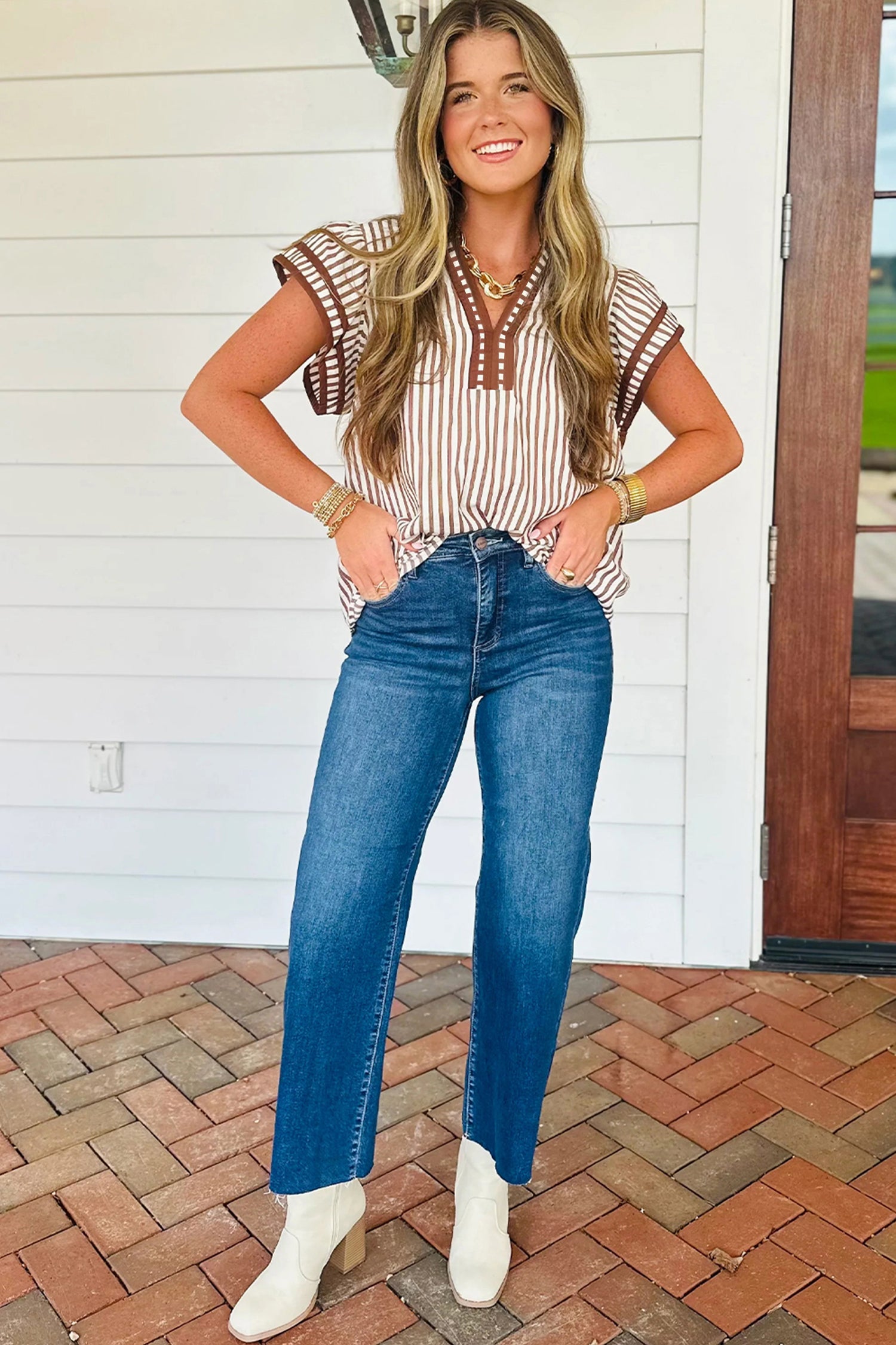 Sara Ruffled Short Sleeve Blouse - The Gold Cactus