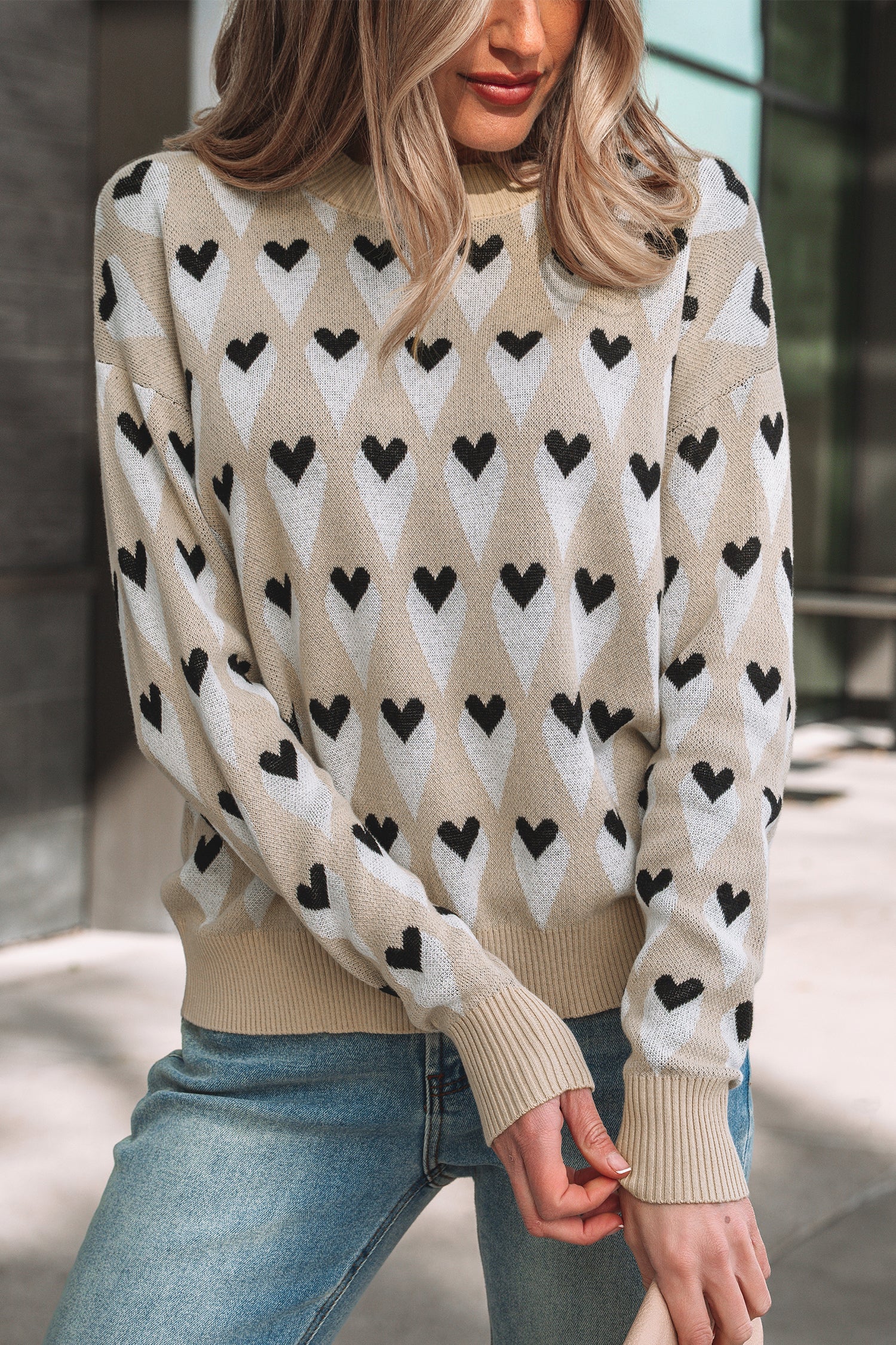 Val Heart Print Sweater - The Gold Cactus