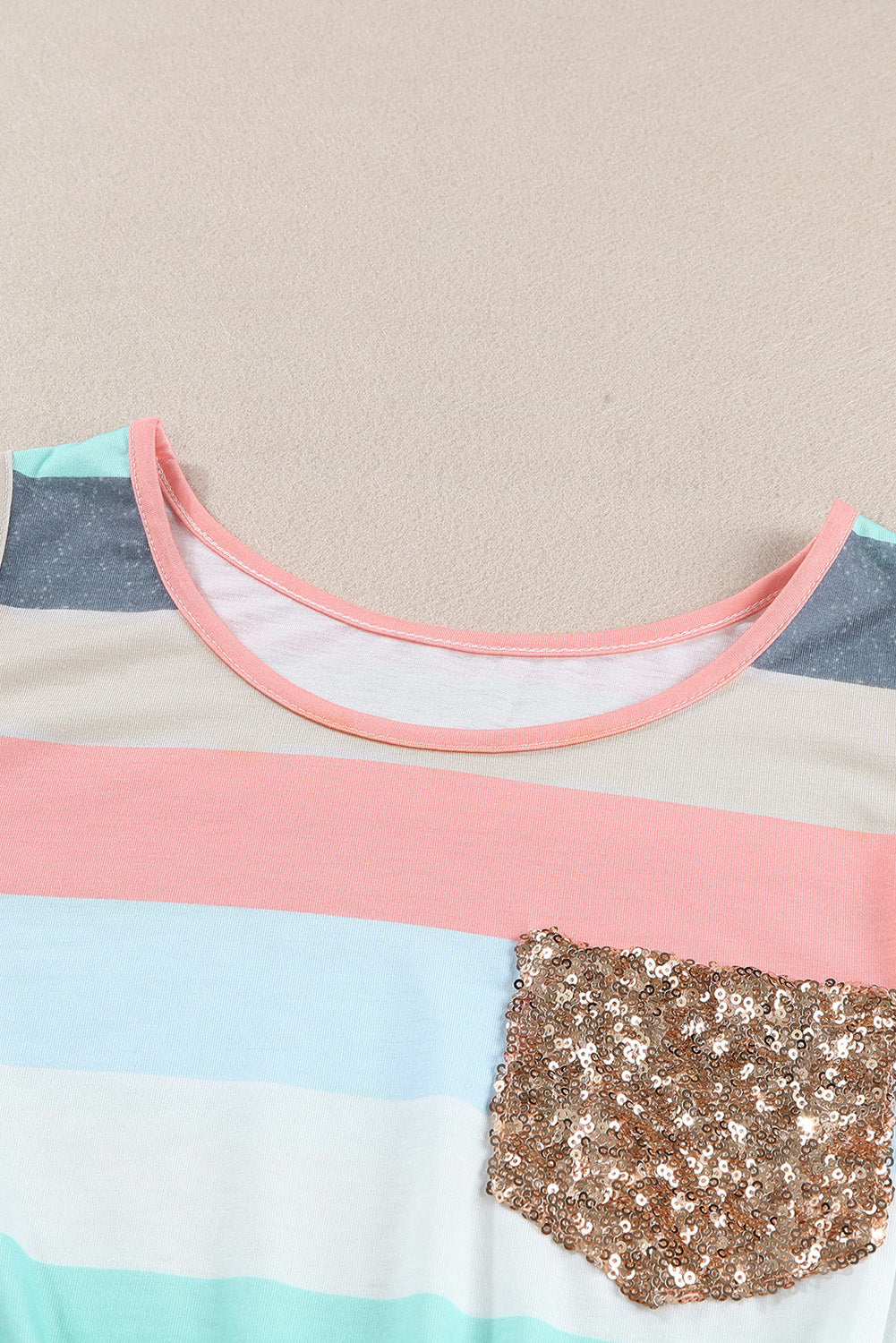 Skyla Sequin Pocket Patchwork Striped Tank Top