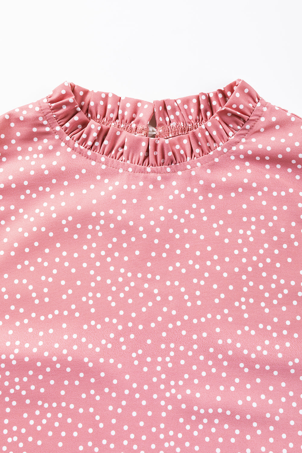 Marlowe Polka Dots Ruffle Flutter Sleeve Frilled Neck Blouse - Threaded Pear