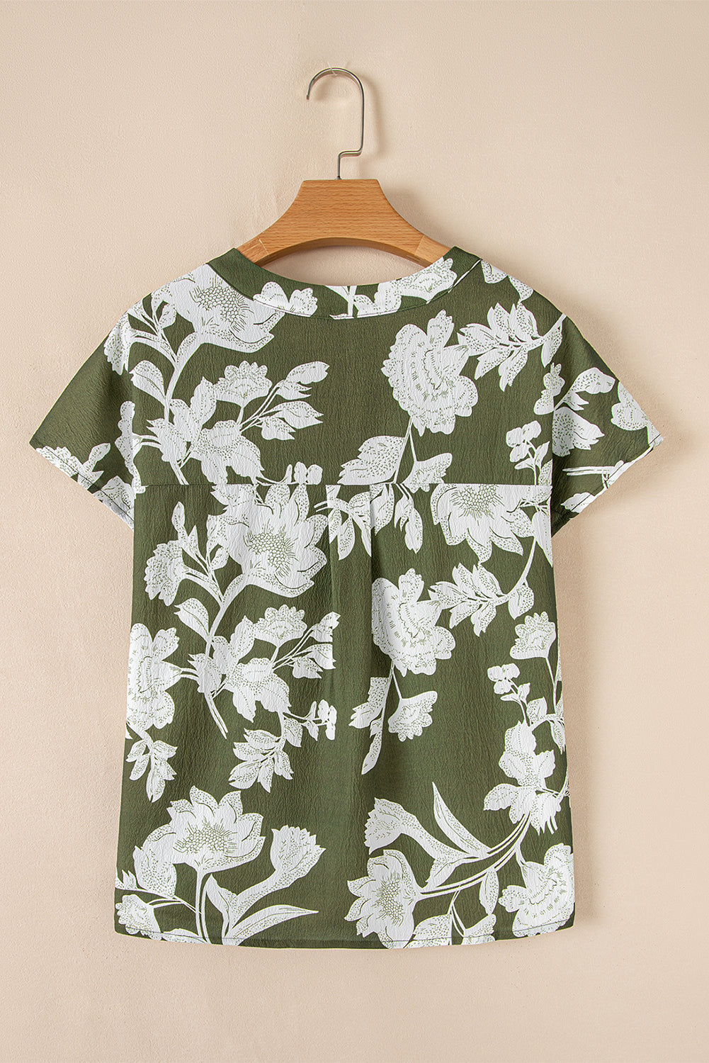 Floral Split Neck Short Sleeve Blouse - Threaded Pear