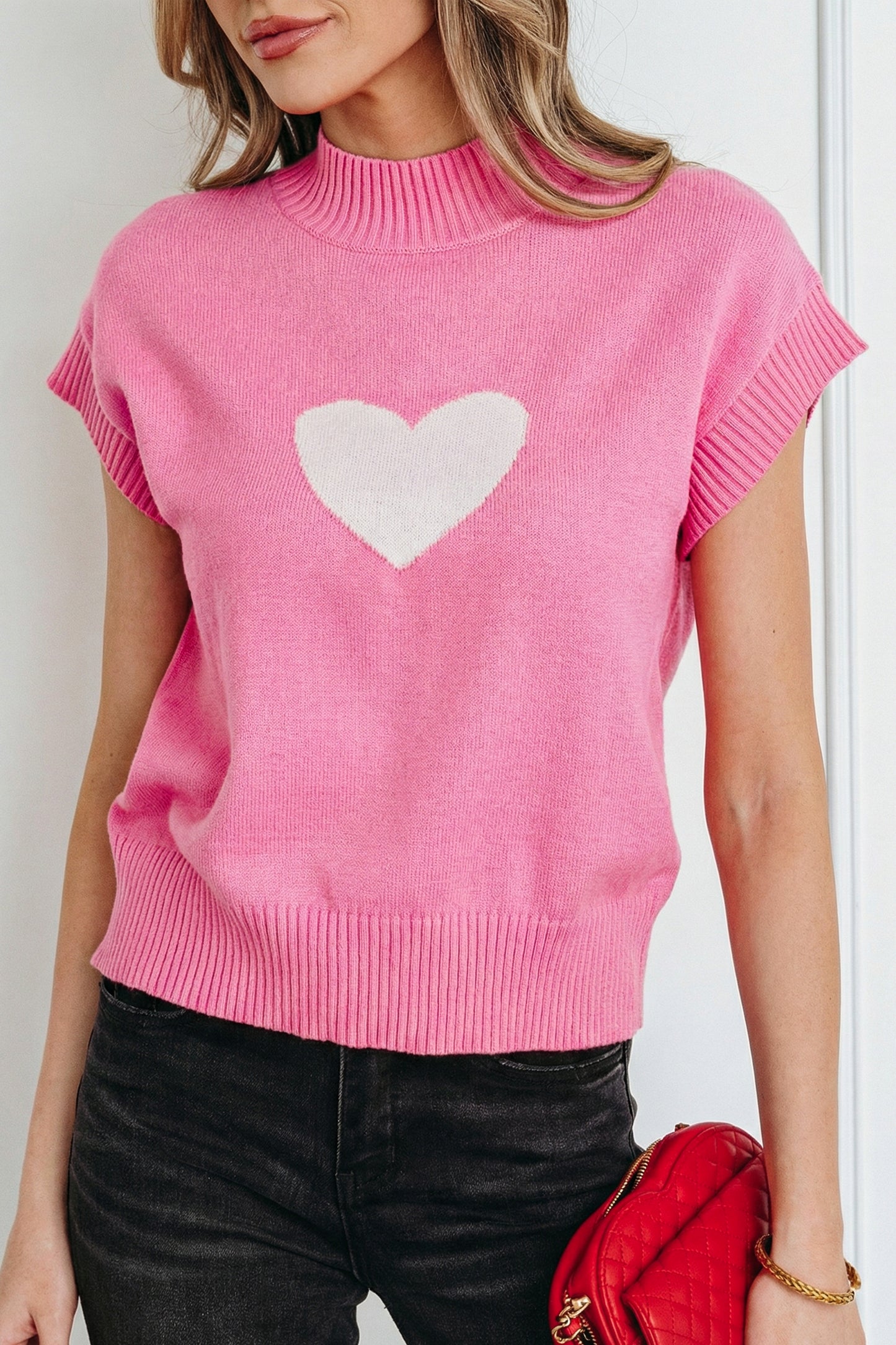 Amore Valentine Heart Short Sleeve Sweater - The Gold Cactus