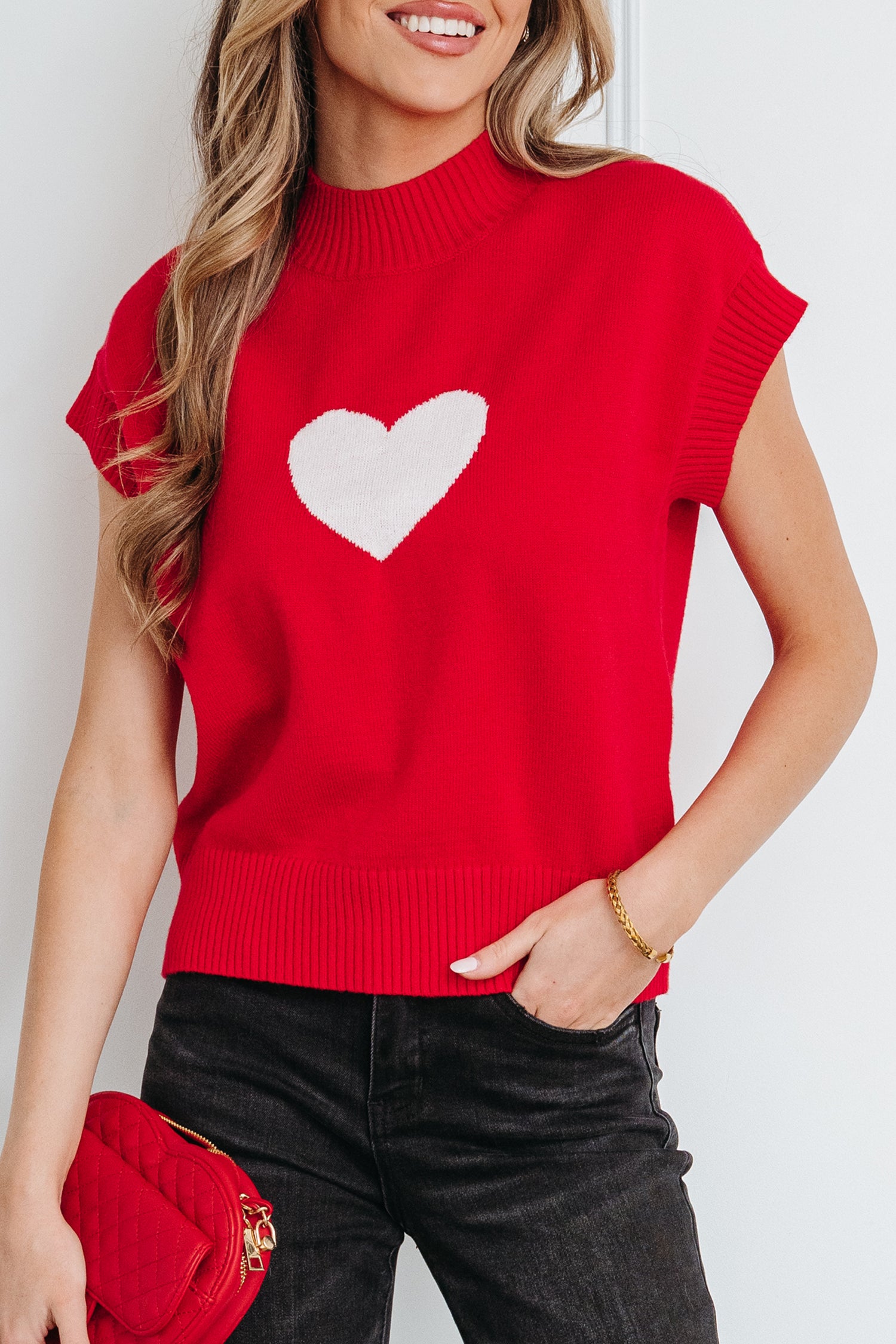 Amore Valentine Heart Short Sleeve Sweater - The Gold Cactus