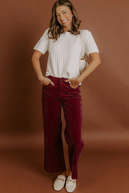 Juliette Burgundy Corduroy Wide Leg Pants