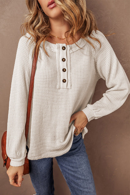 Lyla Waffle Buttoned Top