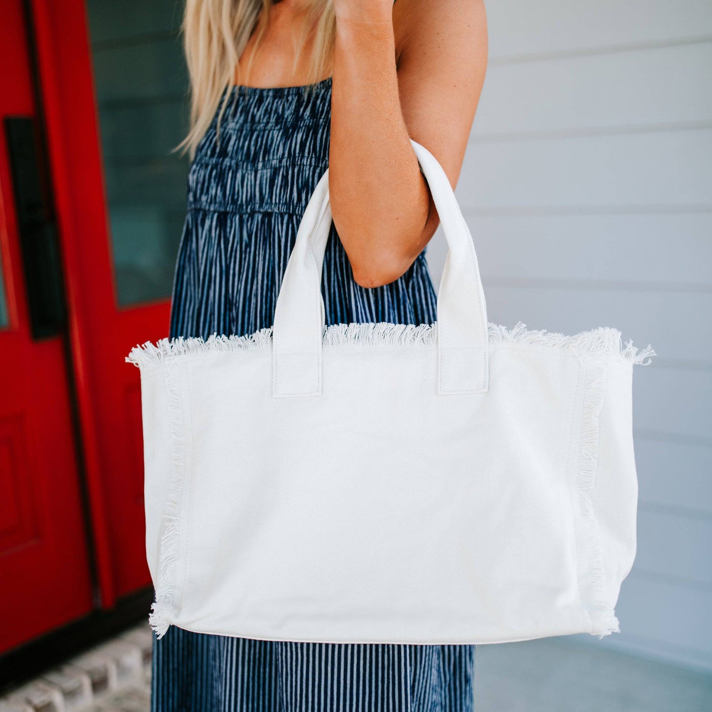 Presley Fray Canvas Tote - Threaded Pear