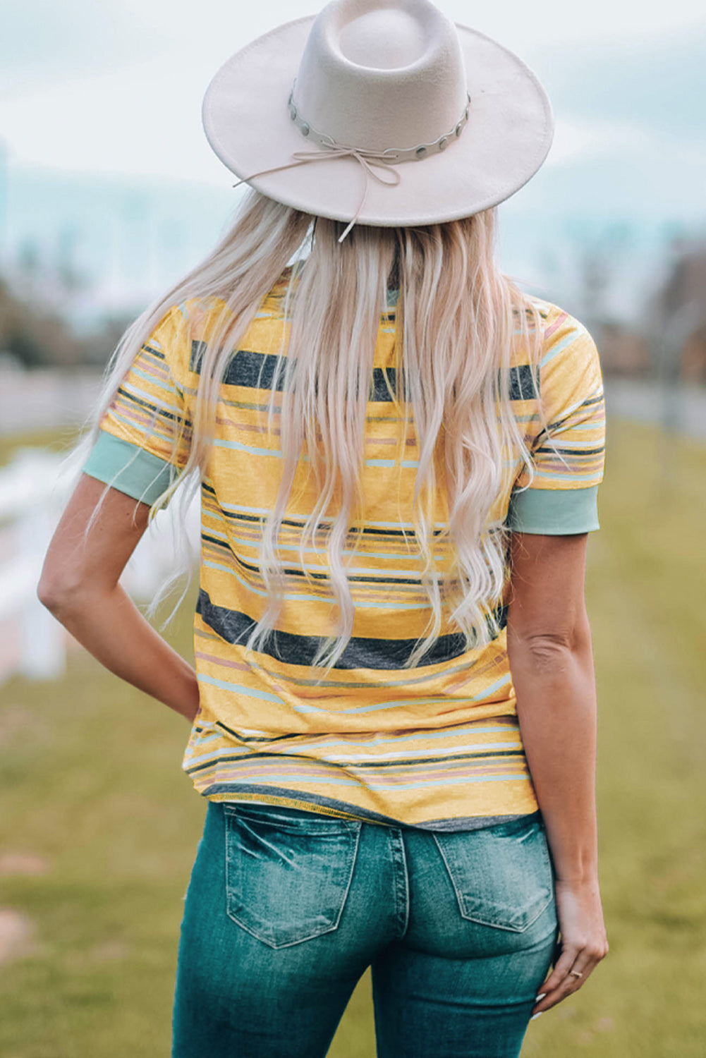 Audrey Crew Neck T Shirt - Gold Cactus