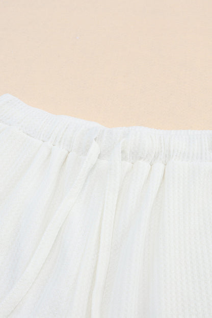 Zahra Waffle Knit Lace-up High Waist Wide Leg Casual Shorts
