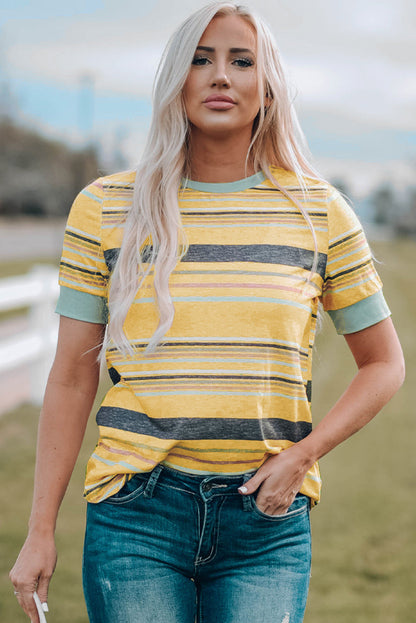 Audrey Crew Neck T Shirt - Gold Cactus