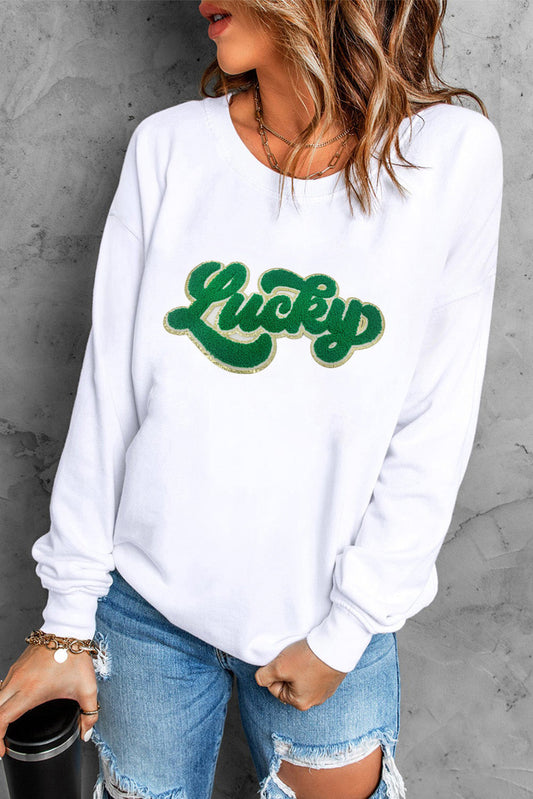 Brinley Chenille Lucky Pattern Sweatshirt - The Golden Cactus