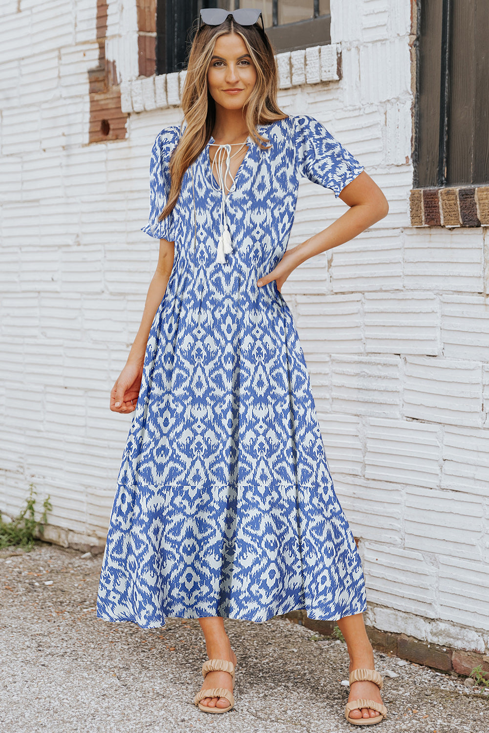 Remy V Neck Casual Geometric Print Maxi Dress - The Gold Cactus