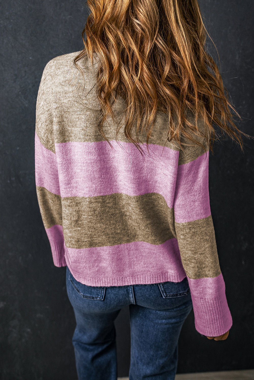 Renata Stripe Crew Neck Wide Sleeve Colorblock Sweater - The Golden Cactus