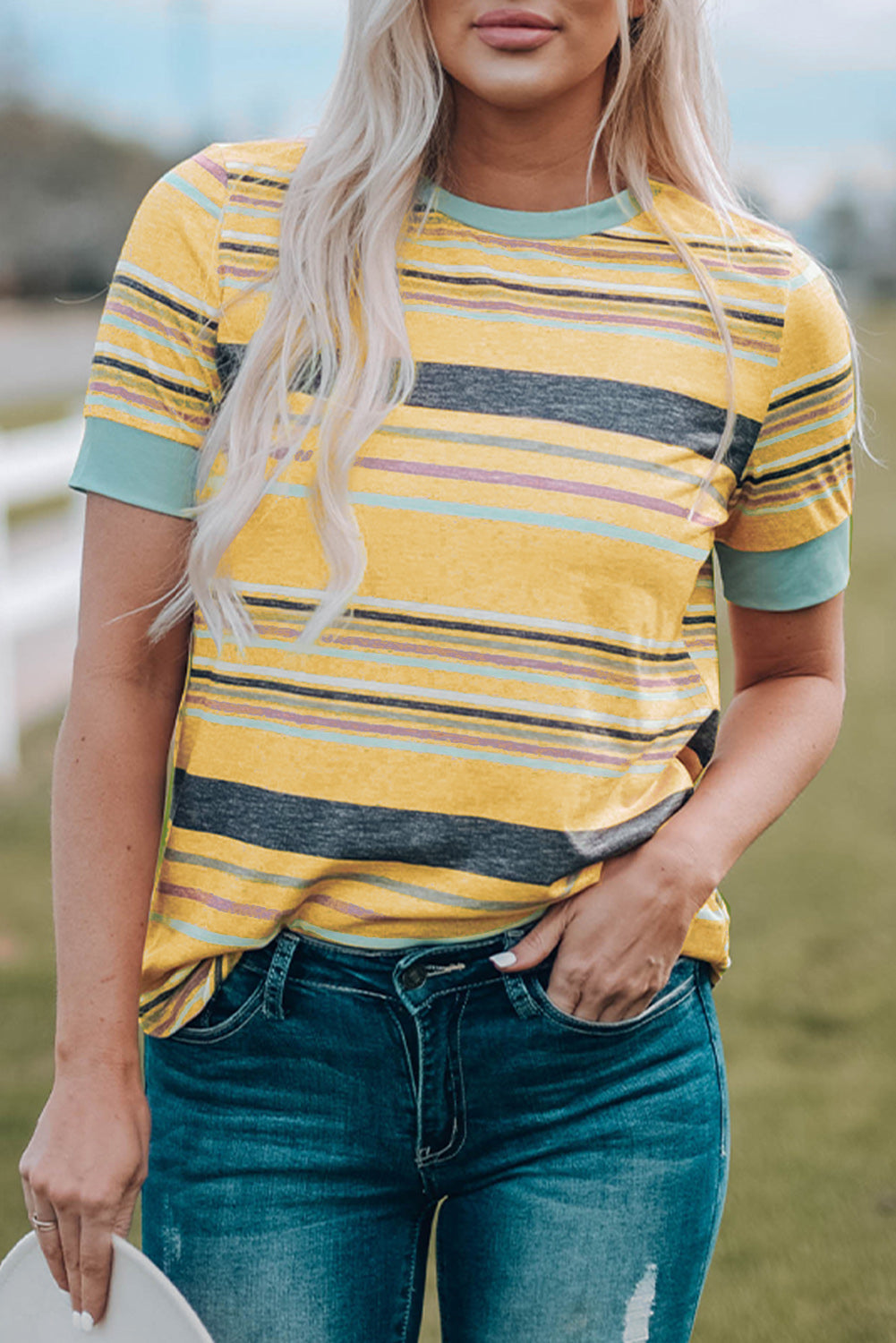 Audrey Crew Neck T Shirt - Gold Cactus