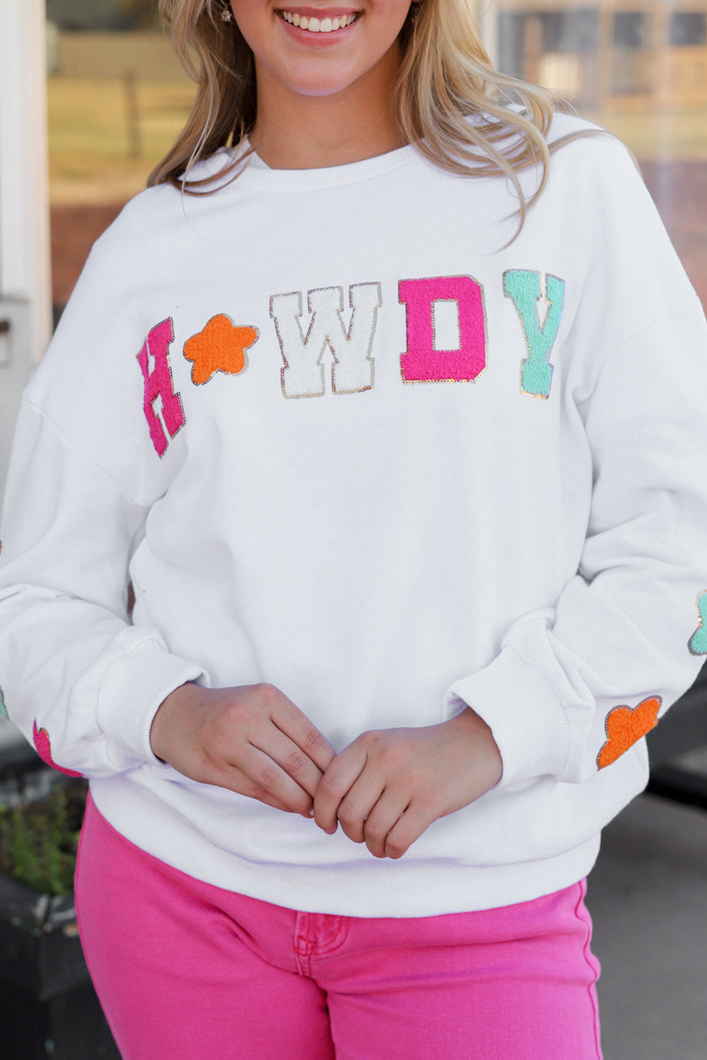 Howdy Patch Graphic Casual Sweatshirt - Gold Cactus