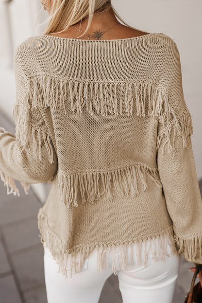 Dakota Boho Tasseled Knitted Sweater - Gold Cactus