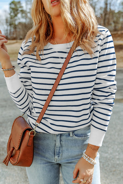 Hannah Striped Print Ribbed Trim Long Sleeve Top - Gold Cactus