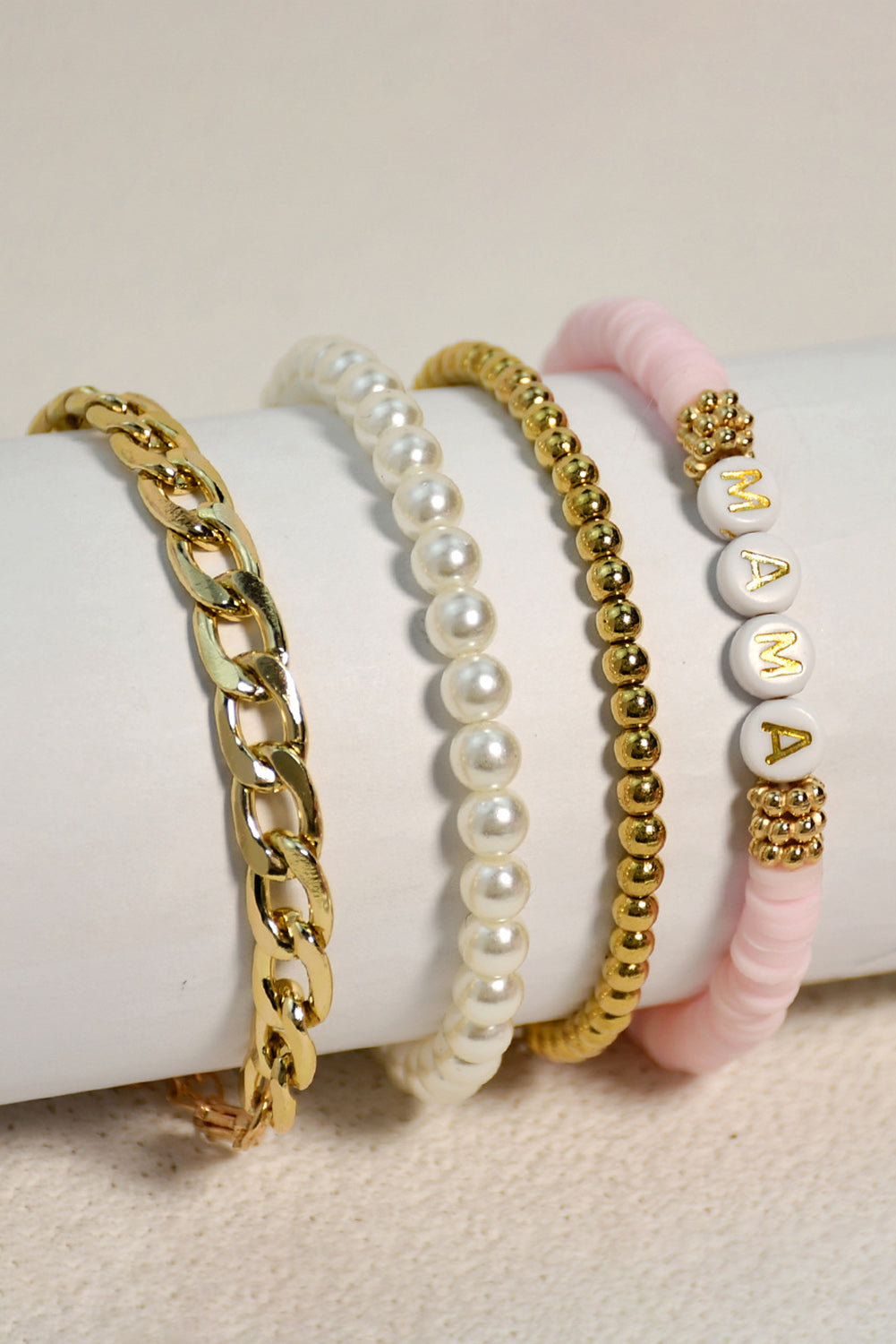 Gold 4PCS MAMA Pearls Beaded Chain Bracelets Set - The Gold Cactus