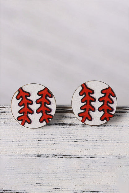 White Wooden Baseball Studded Earrings - The Gold Cactus