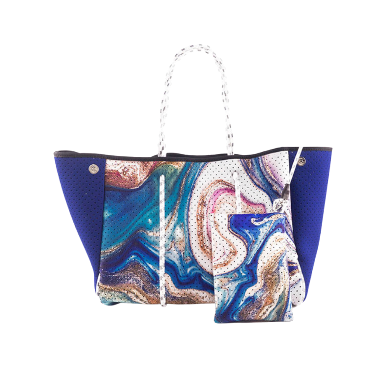 Maddox Blue Marble Neoprene Tote - The Gold Cactus